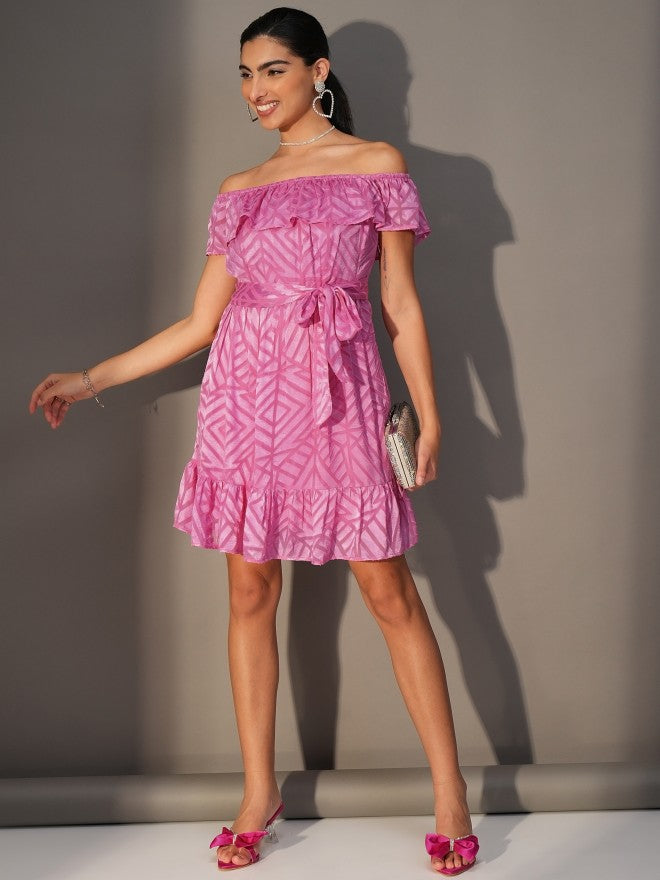 Tokyo Talkies Women Pink Fit And Flare Printed Dress - Pink - Image 2