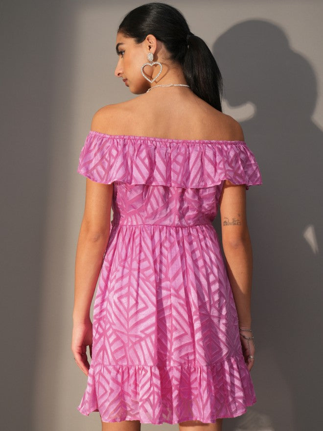 Tokyo Talkies Women Pink Fit And Flare Printed Dress - Pink - Image 3
