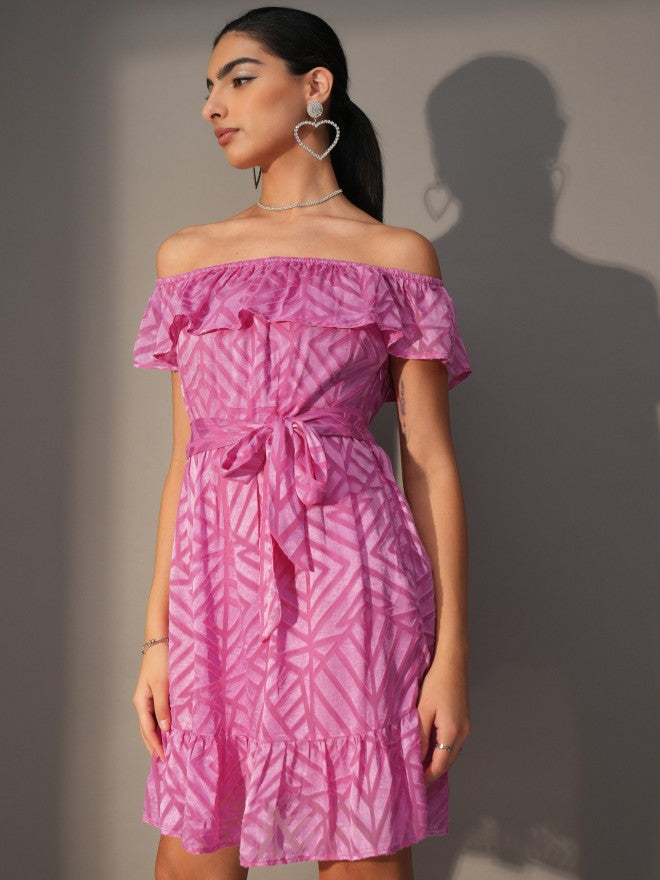 Tokyo Talkies Women Pink Fit And Flare Printed Dress - Pink - Image 4