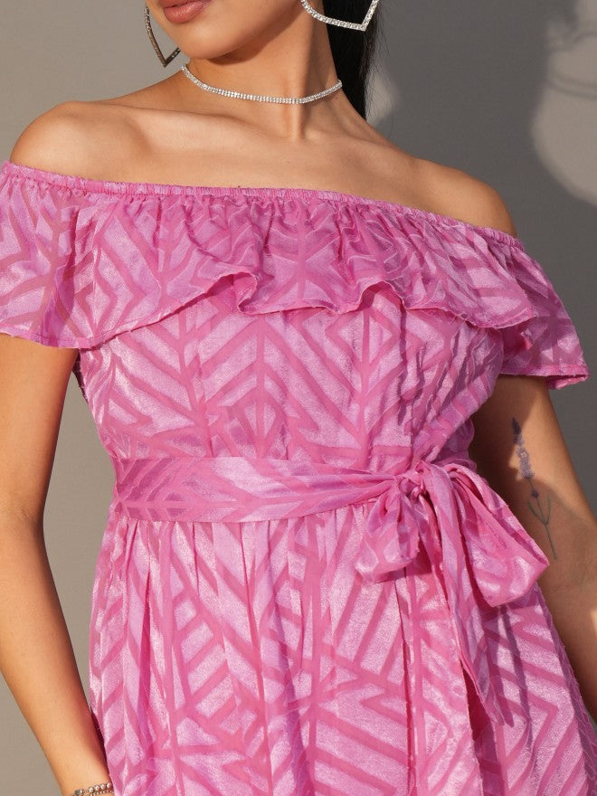Tokyo Talkies Women Pink Fit And Flare Printed Dress - Pink - Image 5