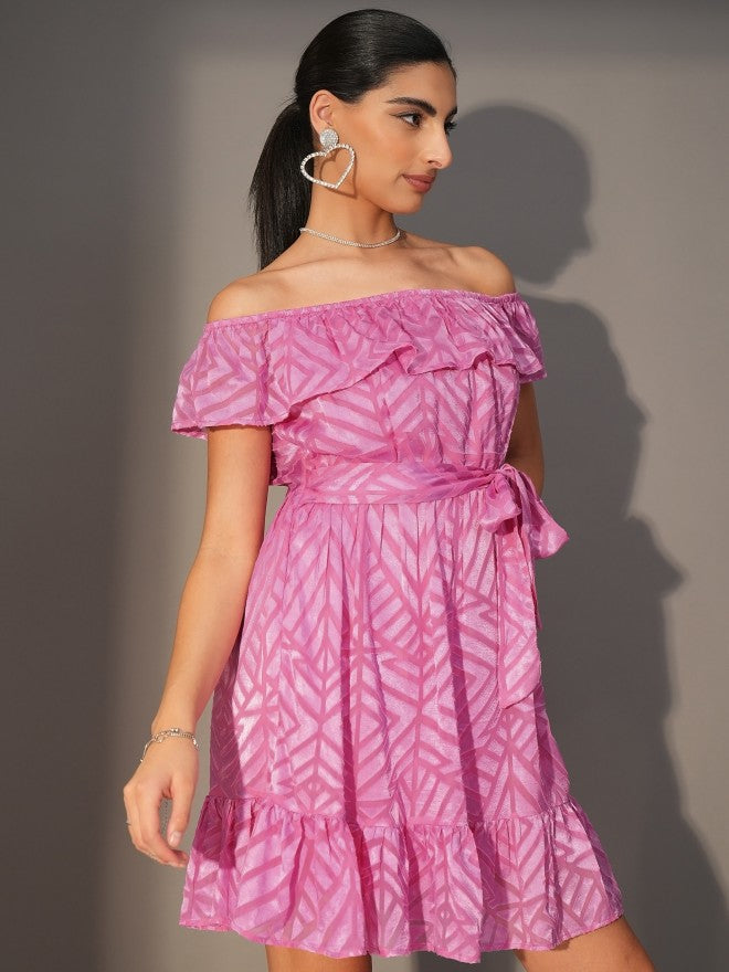 Tokyo Talkies Women Pink Fit And Flare Printed Dress - Pink - Image 6