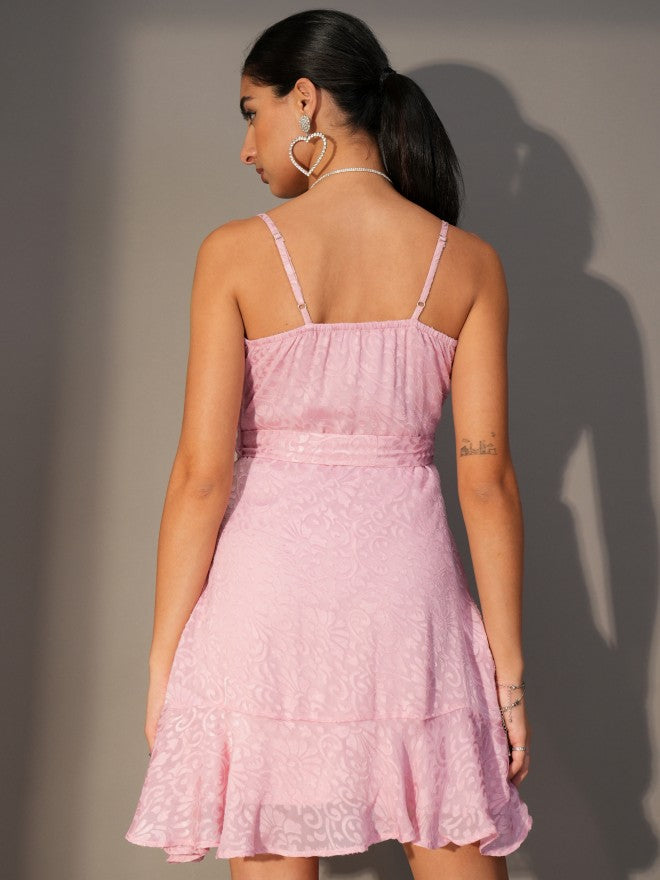 Tokyo Talkies Women Pink Wrap Self Design Dress - Pink - Image 3