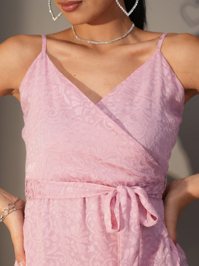 Tokyo Talkies Women Pink Wrap Self Design Dress - Pink - Image 5