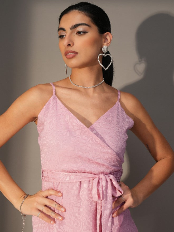 Tokyo Talkies Women Pink Wrap Self Design Dress - Pink - Image 7