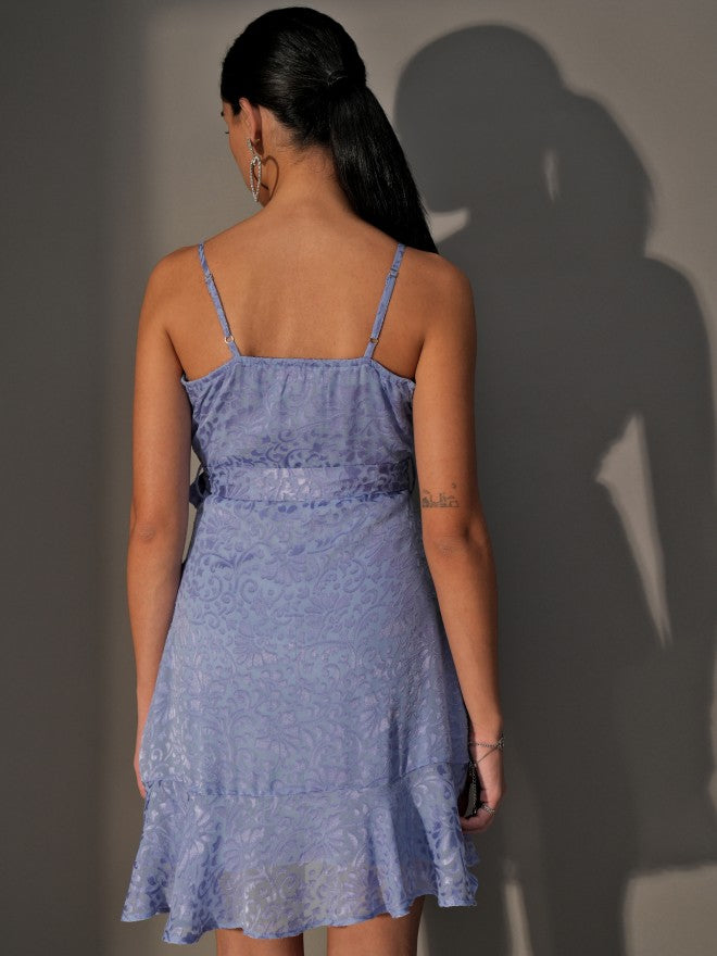 Tokyo Talkies Women Blue Wrap Self Design Dress - Blue - Image 3