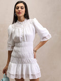 Tokyo Talkies Women White Checked Fit And Flare Dress - White - Image 1