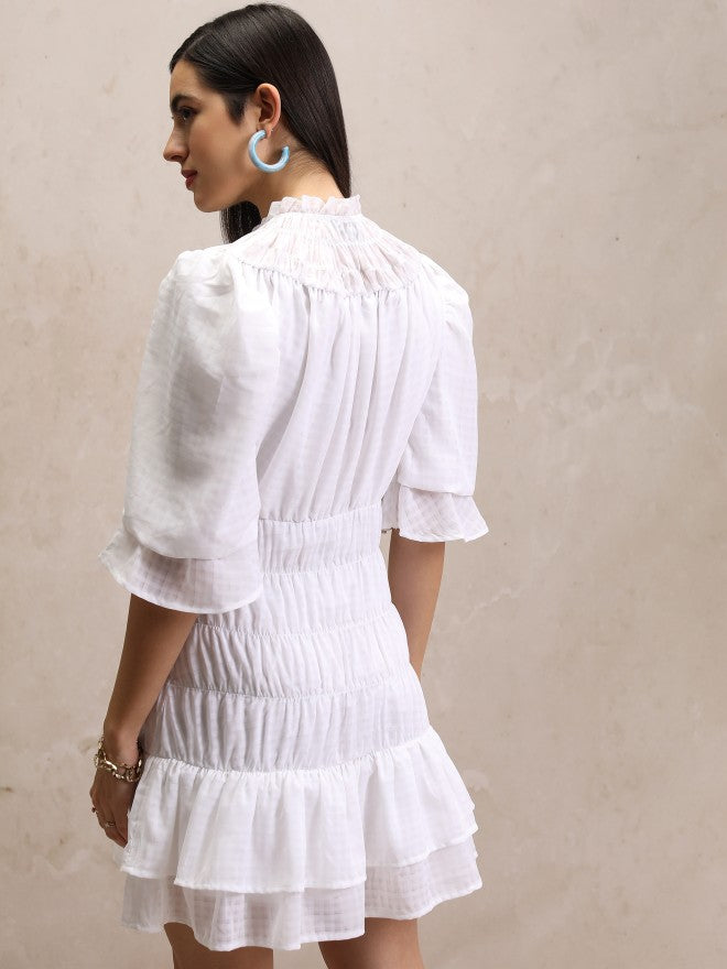 Tokyo Talkies Women White Checked Fit And Flare Dress - White - Image 3