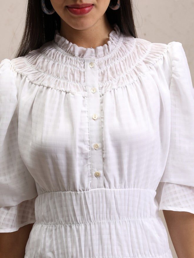 Tokyo Talkies Women White Checked Fit And Flare Dress - White - Image 5