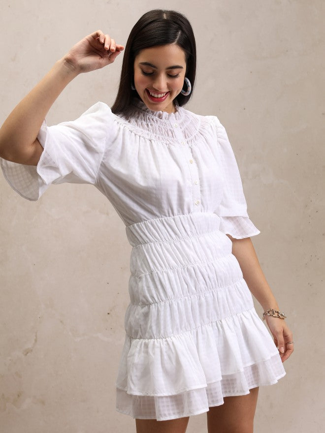 Tokyo Talkies Women White Checked Fit And Flare Dress - White - Image 6
