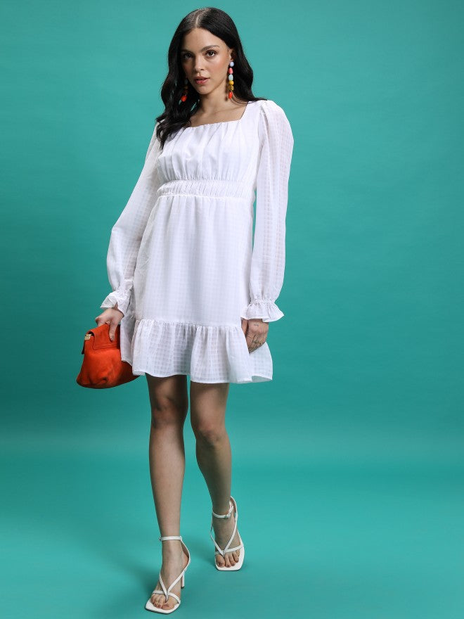 Tokyo Talkies Women White Checked Fit & Flare Dress - White - Image 2