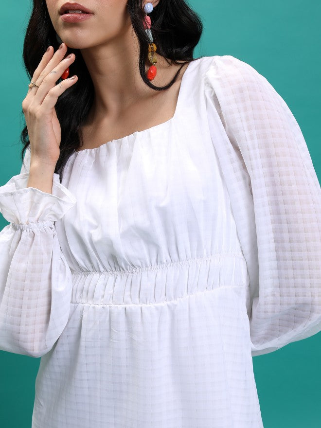 Tokyo Talkies Women White Checked Fit & Flare Dress - White - Image 5