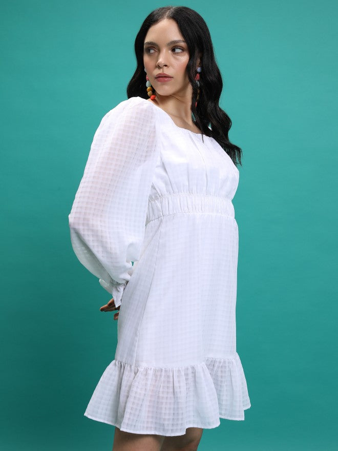 Tokyo Talkies Women White Checked Fit & Flare Dress - White - Image 6