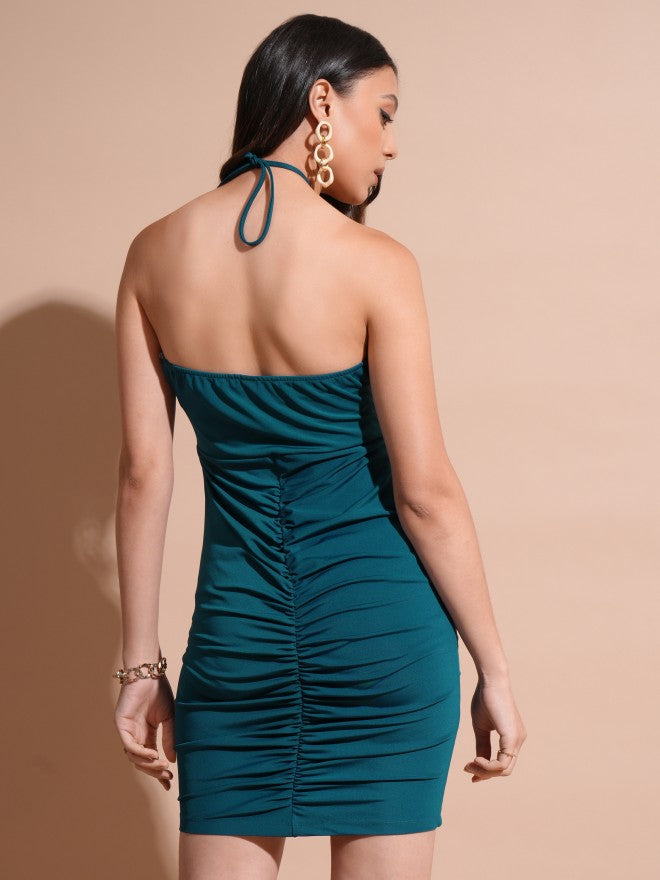 Tokyo Talkies Women Teal Solid Bodycon Dress - Teal - Image 3