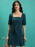 Tokyo Talkies Women Teal Solid Sheath Dress - Teal - Image 1