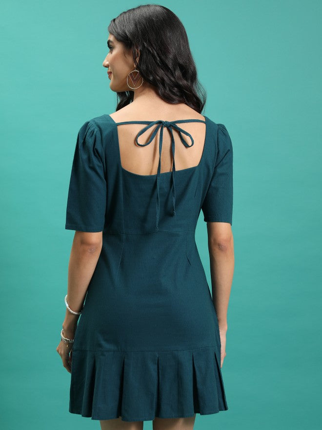 Tokyo Talkies Women Teal Solid Sheath Dress - Teal - Image 3