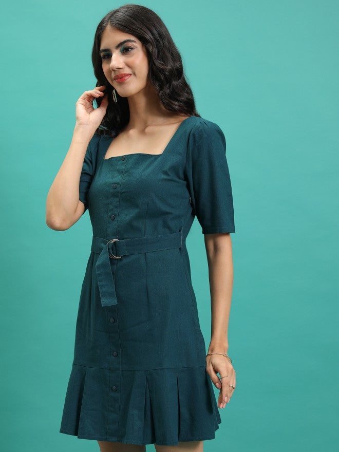 Tokyo Talkies Women Teal Solid Sheath Dress - Teal - Image 4