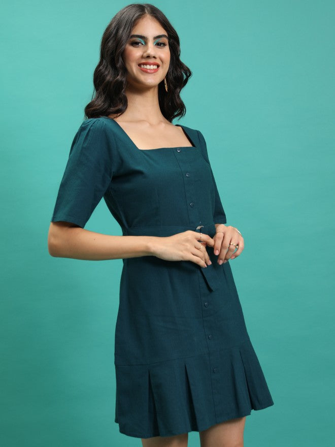 Tokyo Talkies Women Teal Solid Sheath Dress - Teal - Image 6