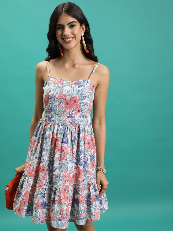 Tokyo Talkies Women White Printed Fit And Flare Dress - White - Image 1