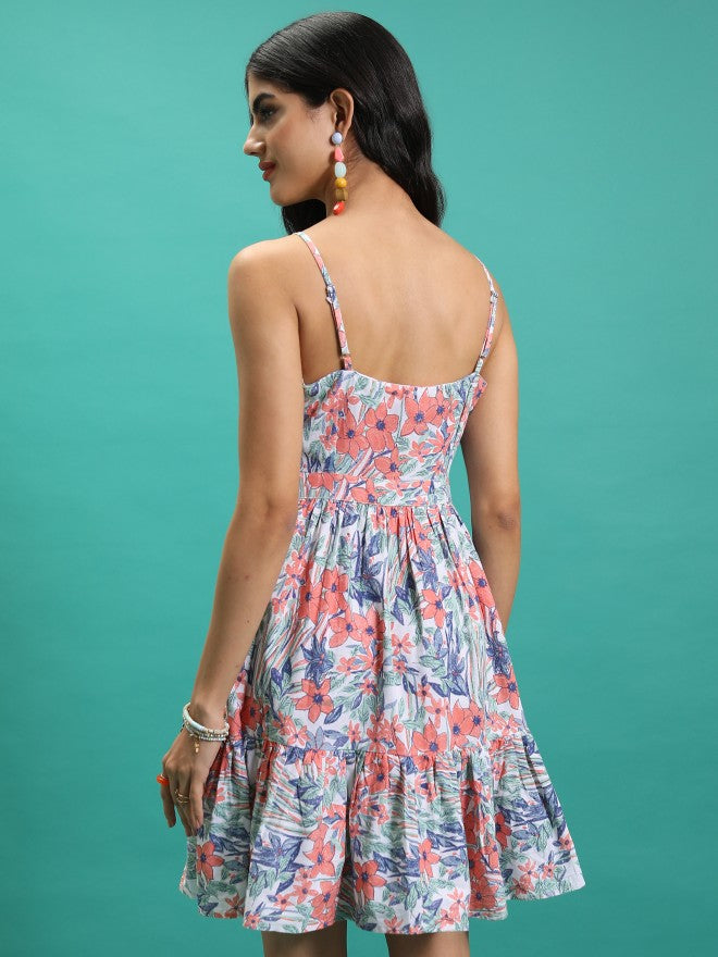 Tokyo Talkies Women White Printed Fit And Flare Dress - White - Image 3