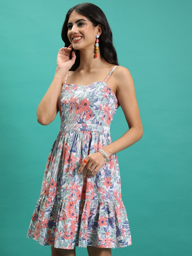 Tokyo Talkies Women White Printed Fit And Flare Dress - White - Image 4