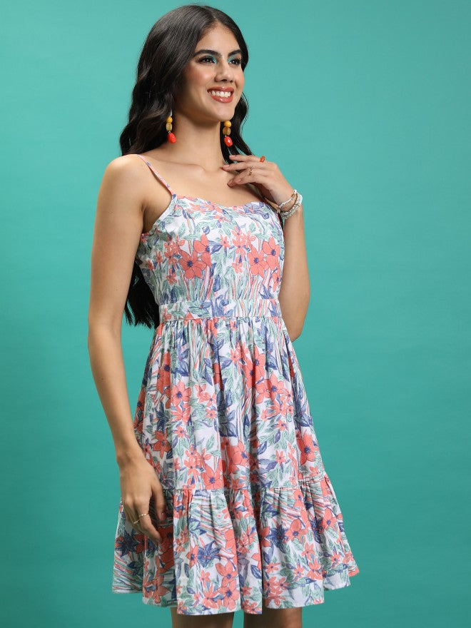 Tokyo Talkies Women White Printed Fit And Flare Dress - White - Image 6