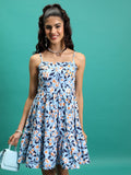 Tokyo Talkies Women Blue Printed Fit And Flare Dress - Blue - Image 1
