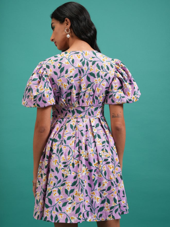 Tokyo Talkies Women Violet Printed Fit And Flare Dress - Violet - Image 3