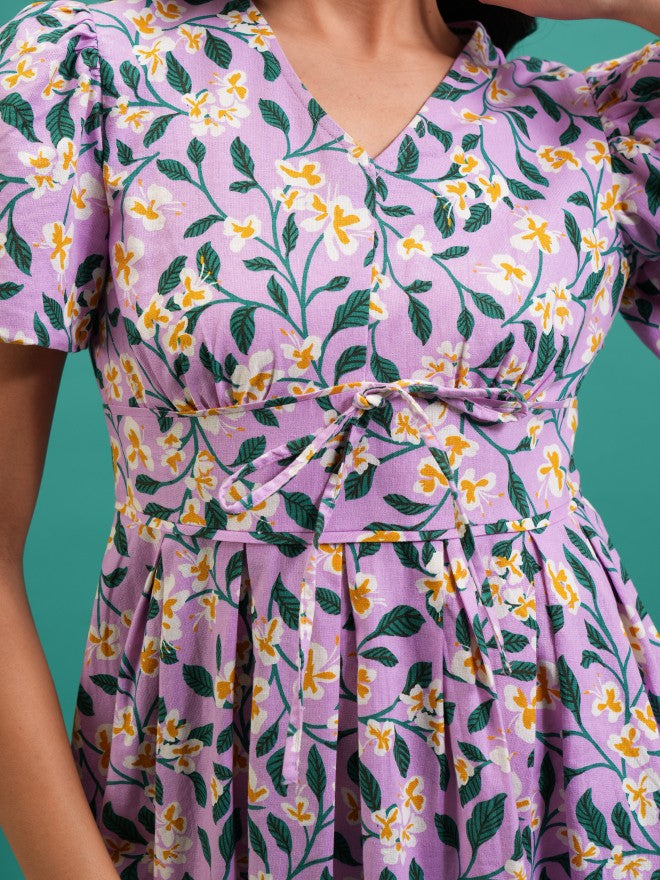 Tokyo Talkies Women Violet Printed Fit And Flare Dress - Violet - Image 5