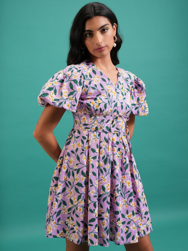 Tokyo Talkies Women Violet Printed Fit And Flare Dress - Violet - Image 6
