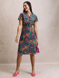 Printed Shirt Dress - Teal - Image 1
