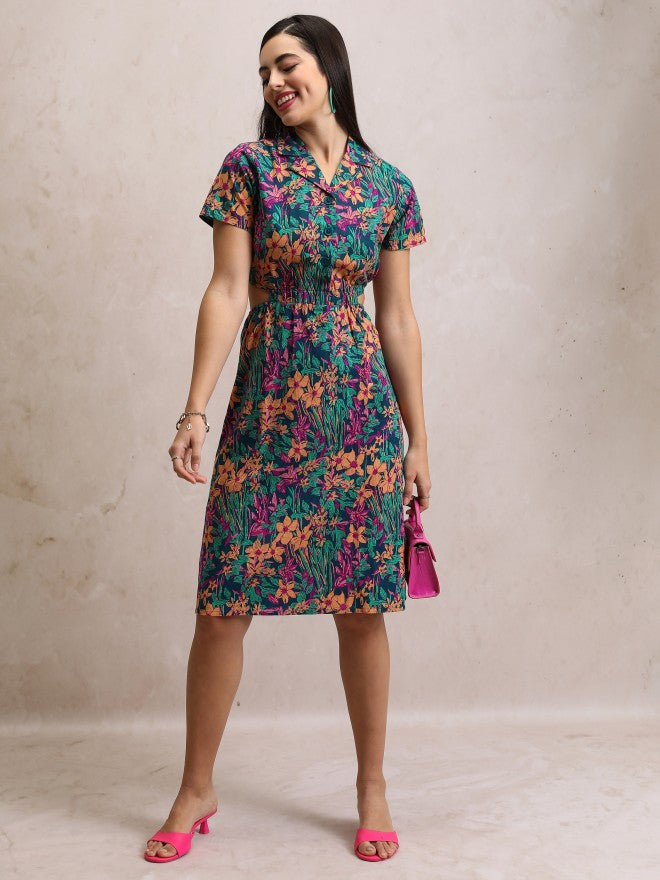 Printed Shirt Dress - Teal - Image 1