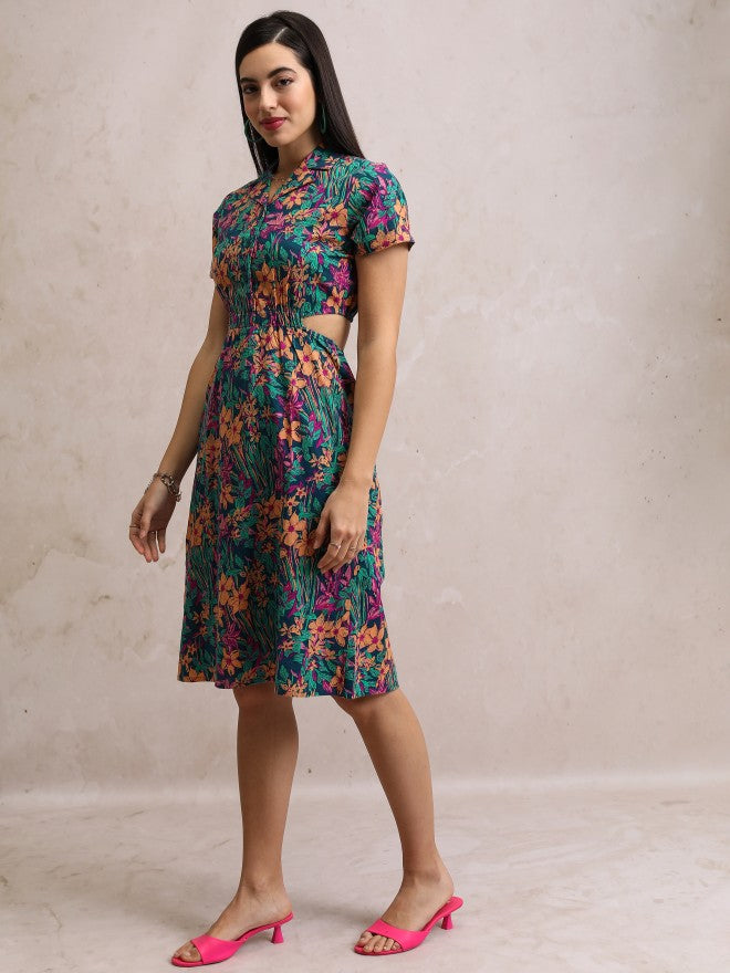 Printed Shirt Dress - Teal - Image 2