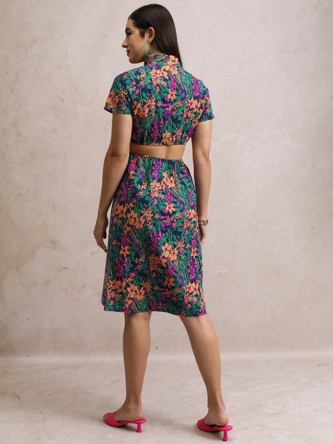 Printed Shirt Dress - Teal - Image 3