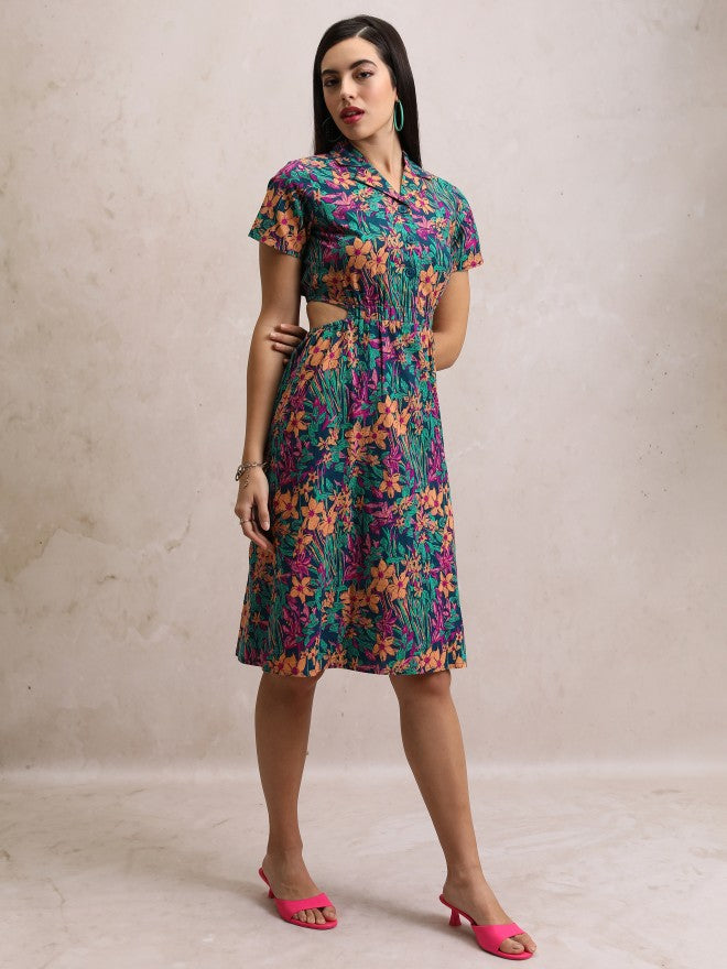 Printed Shirt Dress - Teal - Image 4