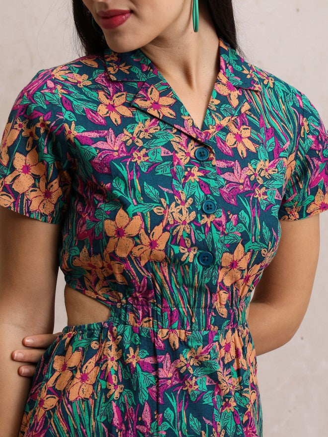 Printed Shirt Dress - Teal - Image 5