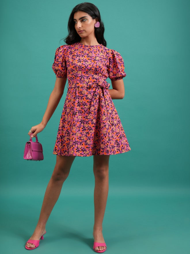Tokyo Talkies Women Pink Printed A-Line Dresses - Pink - Image 2
