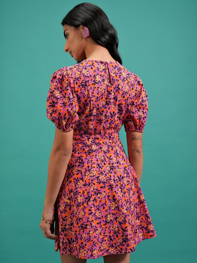 Tokyo Talkies Women Pink Printed A-Line Dresses - Pink - Image 3