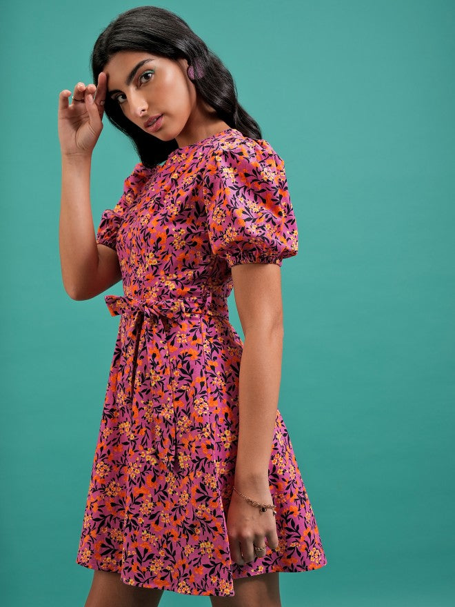 Tokyo Talkies Women Pink Printed A-Line Dresses - Pink - Image 4
