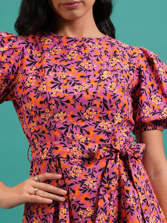 Tokyo Talkies Women Pink Printed A-Line Dresses - Pink - Image 5