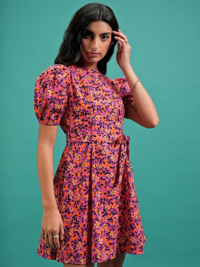 Tokyo Talkies Women Pink Printed A-Line Dresses - Pink - Image 6