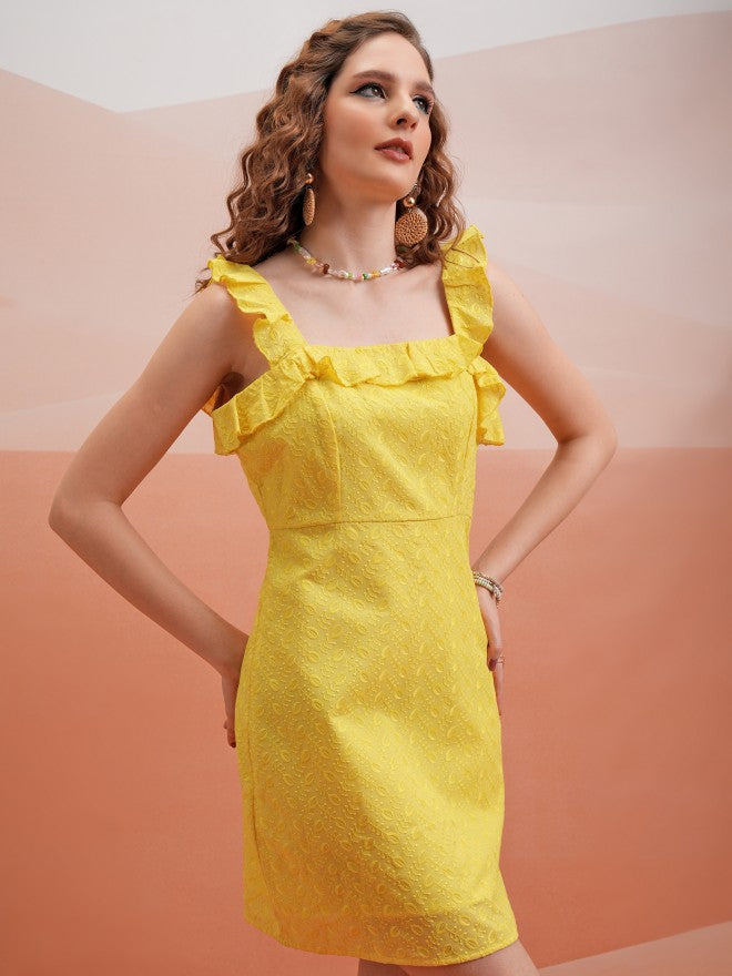 Tokyo Talkies Women Yellow Self Design Fit And Flare Dress - Yellow - Image 6