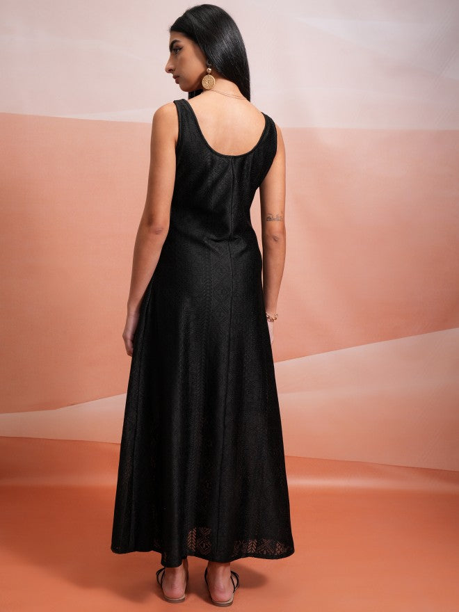 Tokyo Talkies Women Black Self Design Maxi Dress - Black - Image 3