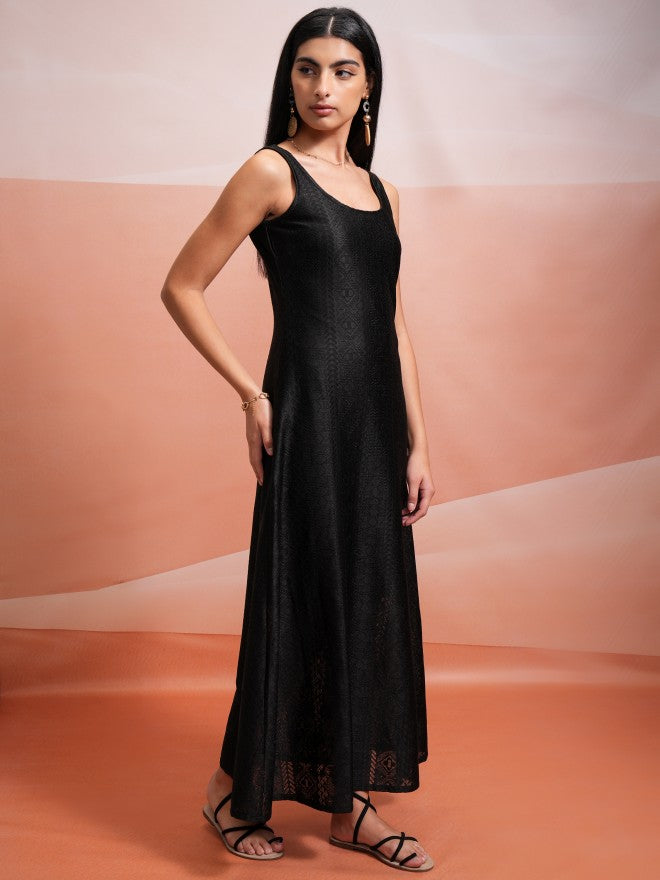 Tokyo Talkies Women Black Self Design Maxi Dress - Black - Image 6