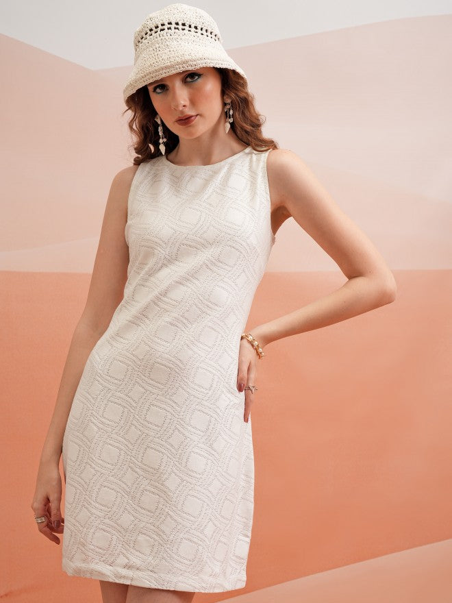 Tokyo Talkies Women White Self Design Sheath Dress - White - Image 1