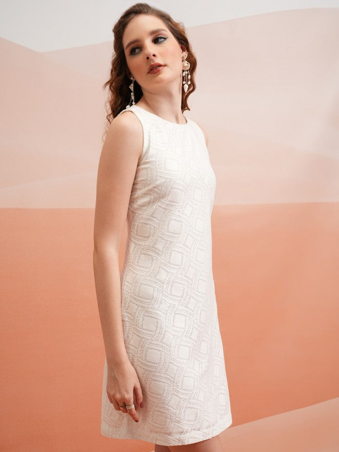 Tokyo Talkies Women White Self Design Sheath Dress - White - Image 6