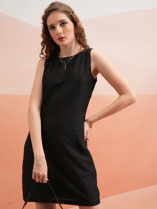 Tokyo Talkies Women Black Self Design Bodycon Dress - Black - Image 1