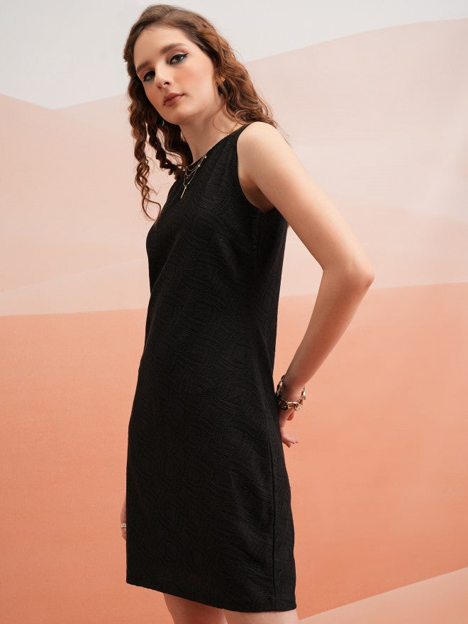 Tokyo Talkies Women Black Self Design Bodycon Dress - Black - Image 4