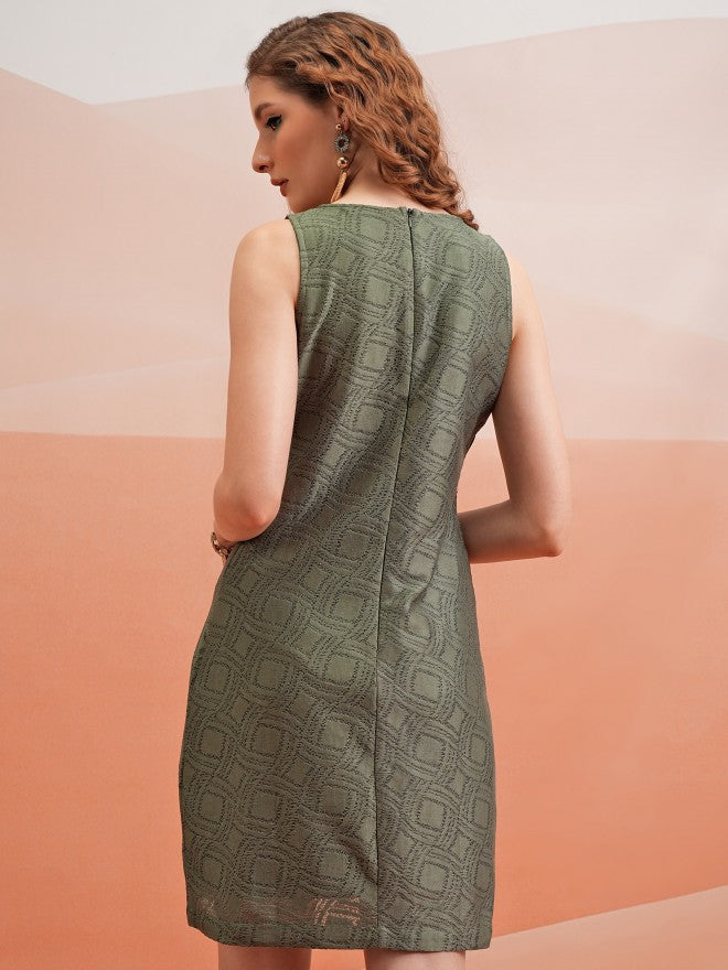 Tokyo Talkies Women Olive Self Design Bodycon Dress - Olive - Image 3