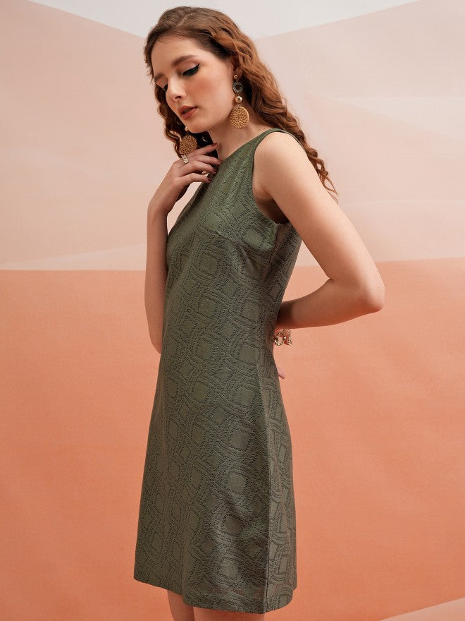 Tokyo Talkies Women Olive Self Design Bodycon Dress - Olive - Image 4