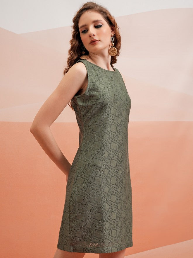 Tokyo Talkies Women Olive Self Design Bodycon Dress - Olive - Image 6